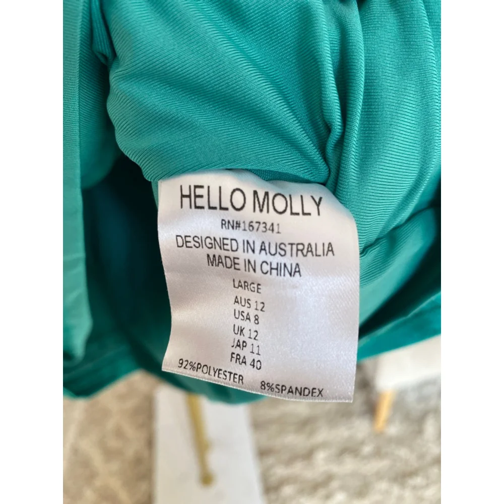 Hello Molly Emerald Mini Dress Satin Cutout Ruched L Quiet Luxury Prom Cocktail